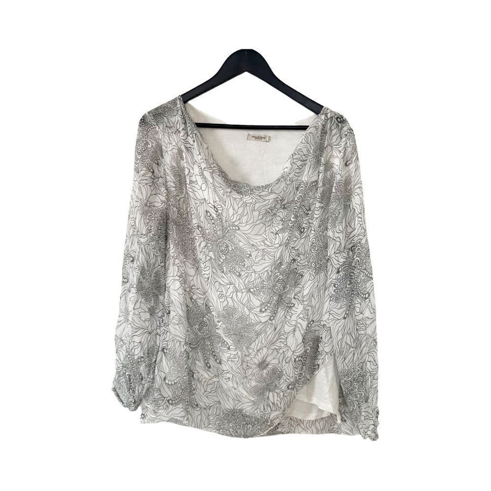 Viola Borghi Italy White‎ Grey Floral Pattern Lined Silk Blouse